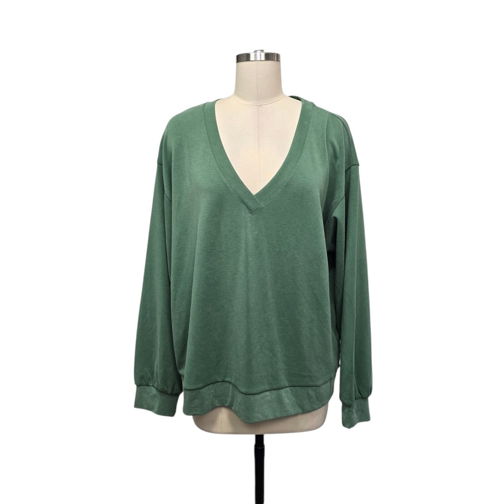 Athleta Willow V-Neck Sweatshirt Seasoft Sage Green Relaxed Fit Modal Size XL TG